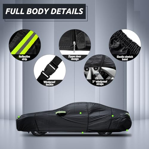 Image of Migaven 6 Layers Car Cover Custom Fit for Ford Mustang 1994-2025, for Chevy Camaro 2010-2025, Waterproof Full Exterior Cover Rain Sun Protection with Door Zipper & Inner Cotton