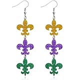 Mardi Gras Earrings Fleur De Lis Crocodile Lobster Outfit for Women Shirts Accessories - Purple Gold Green Carnival Dangle Earrings for Women Fat Tuesday Holiday Gift