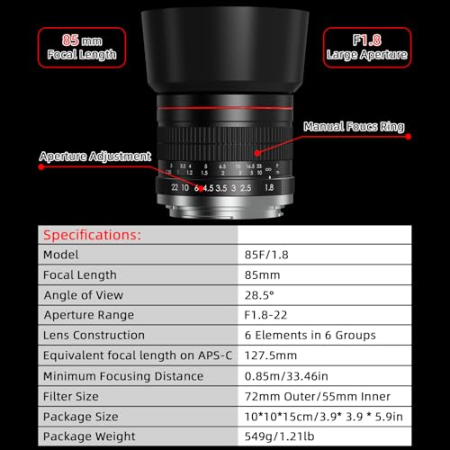 RF 85mm f1.8 Portrait Lens -MF for Canon EOS R6 Mark II/R5 Mark II/R5/R3/R7/R8/R10/RP/R6/R50/R1/R5 C/R50 V/R100/R/Ra - Manual Focus Medium Telephoto Mirrorless Cameras Lenses(RF Mount) by lightdow - Used condition - Image 5