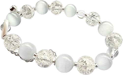 Generic Elegant White Cat's Eye Bracelet with Bell and Moon Charms, 7 inches, Stretchy, White/Silver by Generic - Used condition - US$6.67