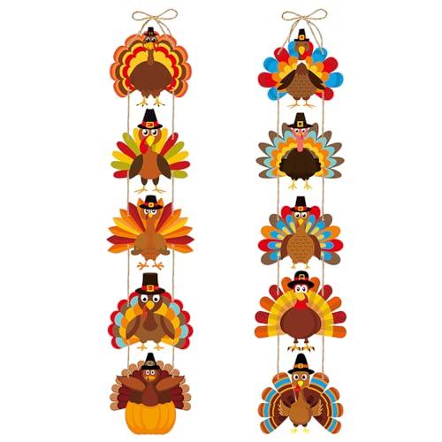 2 Sets Fall Thanksgiving Decorations,Pre-Strung Thanksgiving Turkey Porch Banner for Hanging Décor, Fall Harvest Autumn Party Supplies Indoor Outdoor