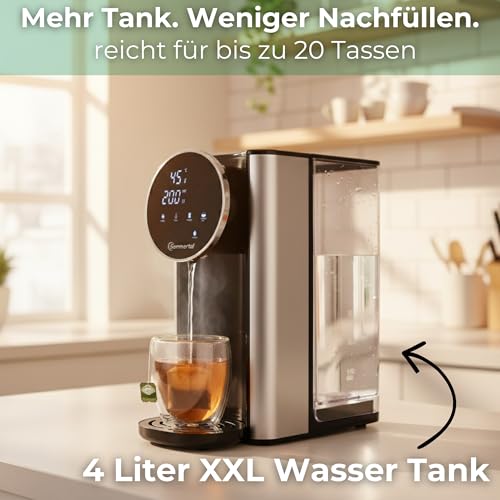 Sommertal HW400 Heißwasserspender 4L XXL – Energiesparender Wasserspender & Heißgetränkespender mit Temperatureinstellung, sofort heißes Wasser in Sekunden, ideal für Tee, Babynahrung & Büro