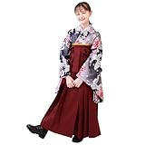[KYOETSU] [キョウエツ] 卒業式 袴 セット 着付け 簡単 簡易 5点セット(着物、袴、襦袢、袴下帯、腰紐) 小学生 女の子 ガールズ (160cm,19.夜桜蝶舞)