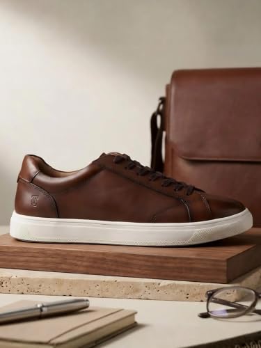 Image of Thomas Crick Men's Theo Genuine Leather Sneakers | Premium Smart Casual Lace-Up Shoes with Cushioned Collar & Anti-Slip Rubber Sole, UK Size 6-11