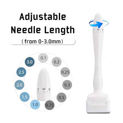 Derma Stamp Einstellbar, Microneedling Dermastamp 0-3mm, Derma-Stempel mit 140 Titan Echte Nadeln, Pro Microneedling Stamp für Haar, Bart, Gesicht & Körper, Alternative zu Derma Roller Dermapen