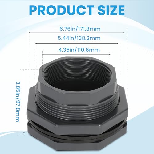 MARGAR 4“ Bulkhead Fitting for Tank, Industrial UPVC Water Tank Connector Adapter Fitting for Rain Barrels，Ponds，Pools，Aquariums by MARGAR - Image 2
