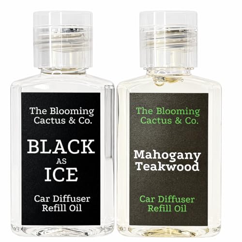 1 OZ Premium Car Diffuser Refill Oil – 2 Pack Long Lasting Fragrance Oil for Car, Home & Office | Compatible with Most Diffusers | Fresh, Pleasant Scent for Every Space (Black Ice + Mahogany Teakwood)