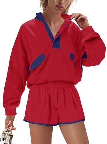 Nirovien Athletic Sets for Women Oversized Sweatshirt and Shorts Set