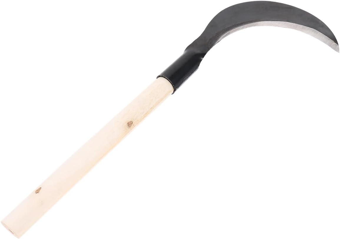 Yardwe Long-Handled Grass Sickle Hand Tool with Comfortable Grip for Weeding and Garden Cultivation Durable Manganese Steel Lawn Care Tool