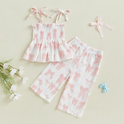 Image of Thorn Tree Toddler Girl Clothes Plaid Printed Sleeveless Pleated Camisole Linen Pants Set Baby Summer Outfits