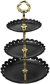 Jinlaili 3 Tier Cake Display Stand and Fruit Plate Party Serving Platter Stand, Reusable Cake Stand Round, Dessert Stand, Cupcake Stand, Party Food Server Display Holder for Birthday Weeding (Black)