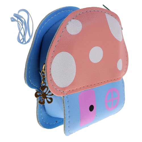 1Pc Light Blue Cartoon Coin Bag Stylish Mushroom Change Purse for Boys Premium PU Shoulder Bag