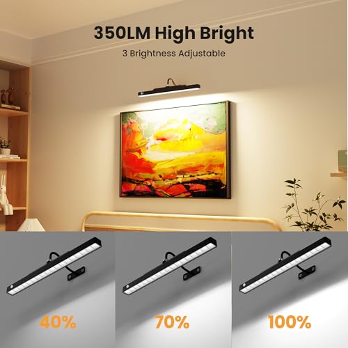 Kryoza Picture Light for Wall Art Motion Sensor – 16'' Wireless and Dimmable Gallery Light, 5000mAh Battery Operated with Remote Control Art Light Over Frame Paintings and Artworks (Black)