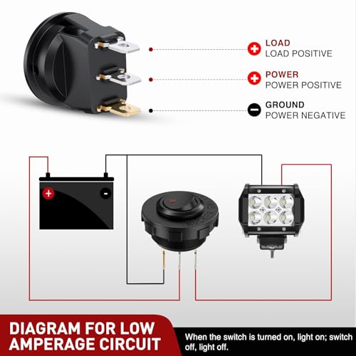 Image of Nilight 1PC LED Rocker Switch 12V 20A Red Lighted ON Off Round Toggle