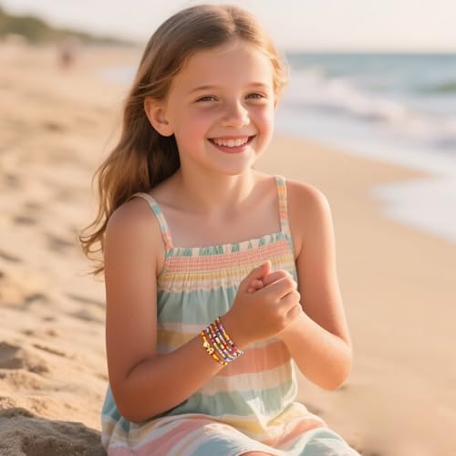 M MOOHAM 5PCS Colorful Beaded Initial Bracelets for Girls Women - Cute Stretch Heart Letter Beaded Bracelet Bohemian Initial Stackable Bracelet Birthday Gift Jewelry for Kids Teen Girl2