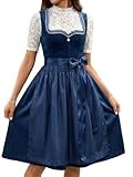 ORANDESIGNE Dirndl Damen Midi Trachtenrock Trachtenkleid Oktoberfest Dirndlkleid Trachtenmode I Dunkelblau XL