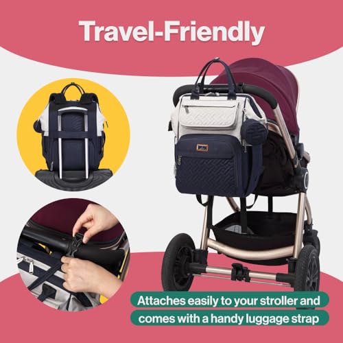 Babbleroo BBR199-WHITE Diaper Bag Backpack, Multifunction Large Bags With Changing Pad & Stroller Straps Pacifier Case, Unisex Stylish Travel Back Pack Nappy For Moms Dads  thumb #5