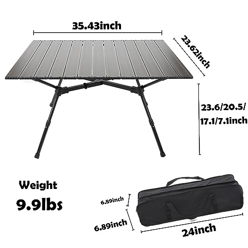 Portable Camping Table With Adjustable Legs, Lightweight, Foldable Aluminium Beach Table With Carry Bag For Outdoor Cooking, Picnic, Beach, Backyards, Barbecues And Parties - View #2