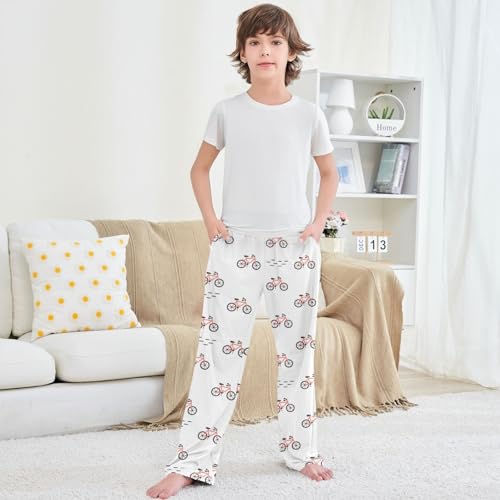 Boy's Pants Cartoon Bicycle White Jogger Pants Elastic Waist Long Bottoms Trousers with Pockets 6-14 Years 5