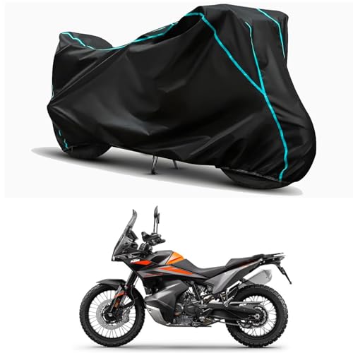 Image of Waterproof Bike Body Cover Compatible for | KTM 890 Adventure R | Taffeta Fabric, Sky Piping Design, Bottom Elastic Fit | Dustproof, Sun UV & Rain Protection for All Weather.