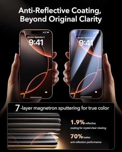 Image of ESR Accessory Glass by Corning 3 Pack 9H+ Glass for iPhone 16 Pro Max Screen Protector, Military Grade Shatterproof & Durable with UltraFit Tray