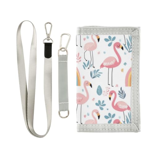 Wusikd Cartoon Flamingos Kids Wallet for Boys Girls Rainbows Toddler Trifold Wallet Novelty Wallet for Teens Women Men