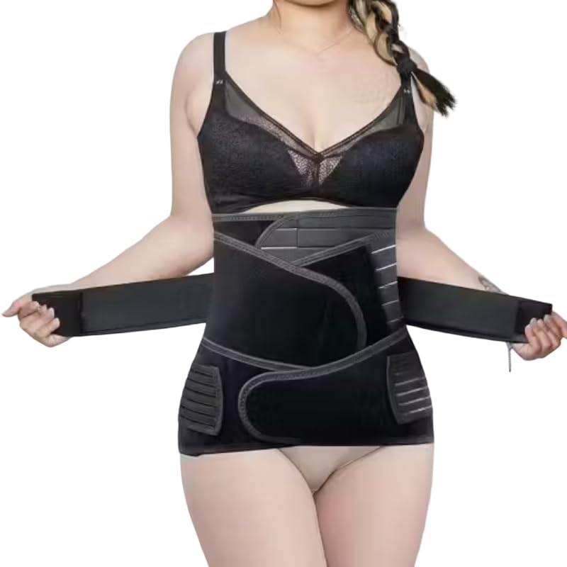 ELVYNA 3-in-1 Postnatal Recovery Belt, Adjustable Maternity Belly Band for Postpartum Tummy Control, Back Pain Relief, Pelvic Support, Grey & Black-image-7