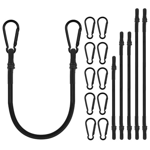 Adiwo Banda Elástica Negra con Mosquetón, 6 Piezas Tensores Elásticos de 3 Longitudes Diferentes, 20 cm/40 cm/60 cm, Expansor con Ganchos, para Coches Bicicletas y asegurar Carga Maleteros