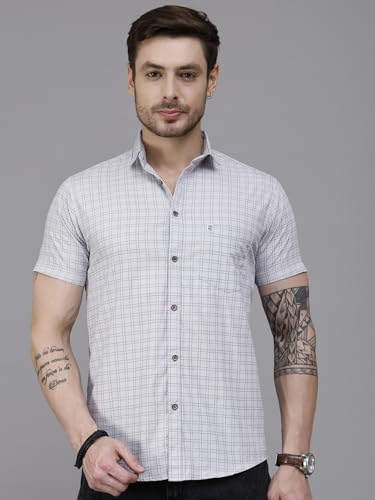 Image of Majestic Man Slim Fit Pure Cotton Half Sleeve Checked Casual Shirt