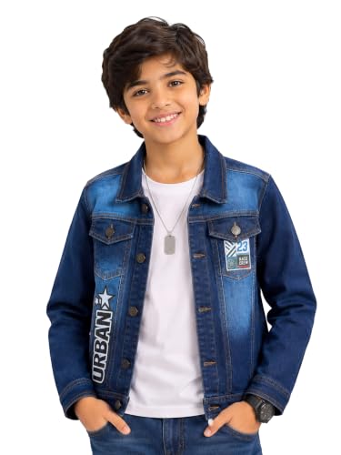 Image of KiddoPanti Boys Denim Jacket | Cotton Poly Blend with Spandex | Washed Denim, Full Sleeve | Button Closure & Front Flap Pockets | Collared Neck