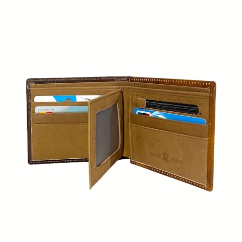 American Flag Embossed Genuine Leather Men's Wallet Vintage Western Cowboy Cowgirl Full Grain Leather Bifold Short Wallet With ID Windows,Perfect Unique Gift for men husband (Brown)4