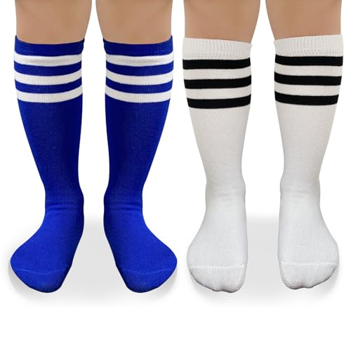 EQLEF Calcetas Futbol Niño 4 6 Años, 2 Pares de Espectáculos de Fútbol de Entrenamiento Deportivo Para Niños y Niñas y Calcetines de Ropa (Azul y Blanco)