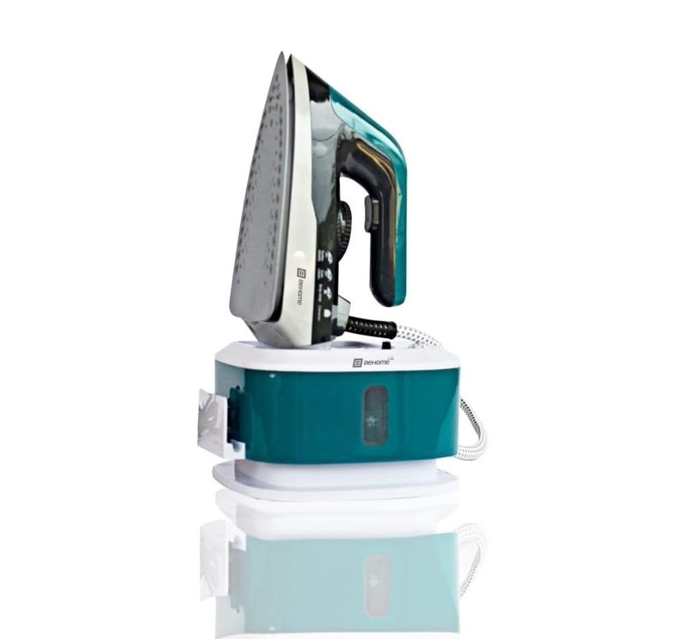 BEHOME Ferro da Stiro con Caldaia a Vapore Continuo e Piastra in Ceramica 2250W Capacità 1,5L | Filtro Anticalcare Incluso Base Avvolgicavo Colore Grigio Scuro, Bianco e Ottanio