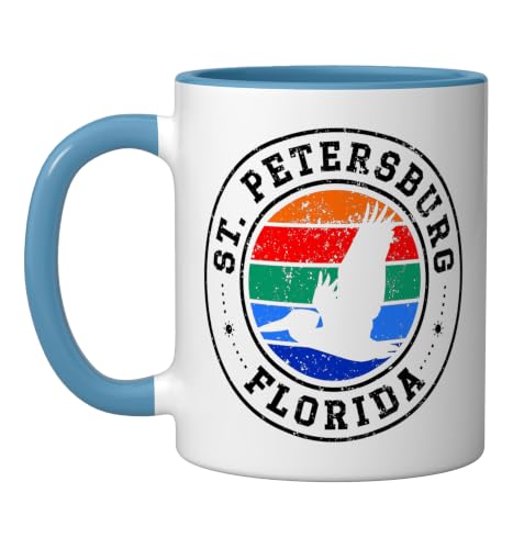 St. Petersburg FL Vintage Ceramic Mug 11oz Blue/White