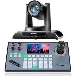 Tenveo PTZ Camera and Controller - 20X AI Humanoid & Face Auto-Tracking PTZ Camera, AI Gesture Control, with HDMI/USB3.0/LAN(PoE) and NDI PTZ Joystick Controller Bundle for Church Service Live Stream