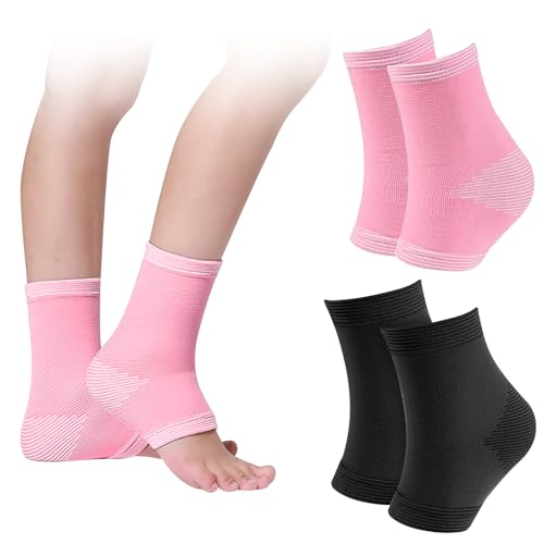 Leikedun Lot de 2 paires de chevillères élastiques pour enfants, chaussettes de compression pour tendinite, soulagement de la douleur au talon, protection des dommages ligamentaires, pour garçons et