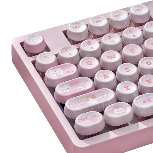 Tsungup PBT Keycaps - Round Bottle Cap Pink Keycaps,130...