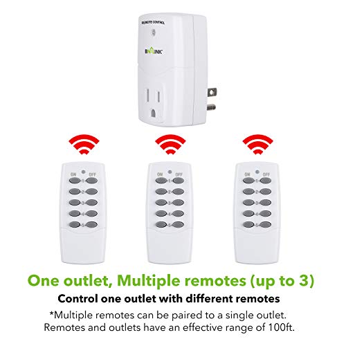 Bn-Link Mini Wireless Remote Control Outlet Switch Power Plug In For Household Appliances, Wireless Remote Light Switch, Led Light Bulbs, White (2 Remotes + 5 Outlets) 1250W/10A #TOP4