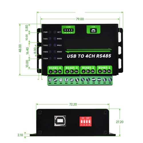 Convertidor USB a 4CH RS485 aislado industrial de aleación de aluminio 2