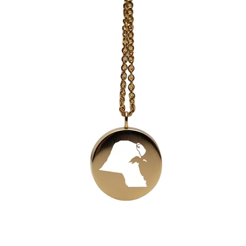 Pendentif carte du Koweït en argent sterling plaqué or 14 carats, forme ronde de 24 mm et épaisseur de 1,5 mm, breloque Terre, bijou de voyage délicat | Médaillon gravé Aventure | LKB_MAP_414