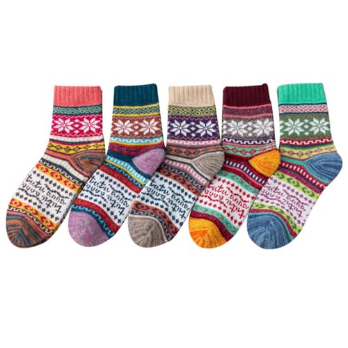 Image of 5 Pairs Cozy Socks for Women, Thick Warm Wool Knit Boots Socks for Women /Men, Women Wool Socks Vintage Winter - Soft Cozy Crew Socks.