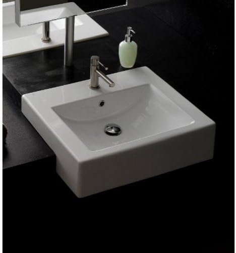 Scarabeo 8025/D-One Hole Square Ceramic Semi Recessed Sink, 20", White