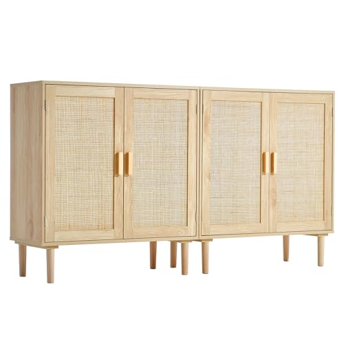 VEVOR Rattan Buffet Cabinet with Storage, 4 Magnetic Doors and Adjustable Shelves, Sideboard for Hallway, Living Room, Kitchen, Natural by VEVOR - Image 9