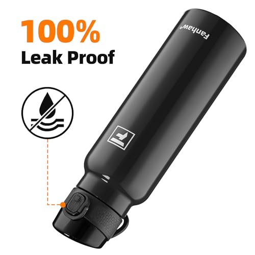 Image of Fanhaw 24 oz Insulated Water Bottle with Soft Silicone Spout Lid, Leakproof Stainless Steel Vacuum Bottle for School, Sports& Daily Use, Kids, Teens& Adults, Back to School Essentials (Glossy Black)