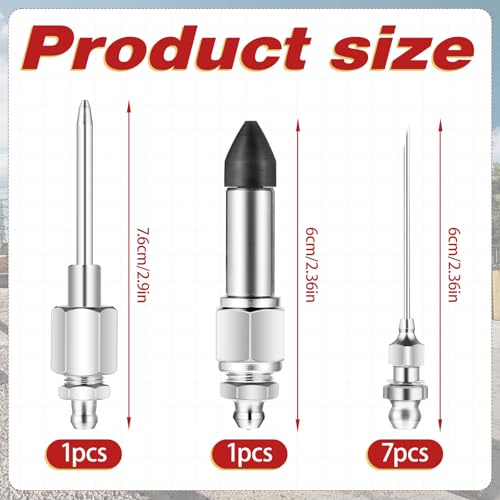 Image of Yuanchu 9pcs Stainless Steel Grease Gun Accessory Set, 7 Grease Injector Needle Nozzle with 1 Dispenser 1 Rubber Adapter Needle Point Tip for Small Spaces