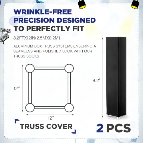 Image of Hahafelt 2 Pcs Black Truss Cover Fits 8.2 ft x 12 in Box Truss Scrim Elastic Fabric Seamless Integration Easy Installation Pull over Truss Sleeves