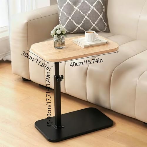 Natural Adjustable Height C Shaped Table Swivel TV Tray Small Side Table for Couch Bedside and Living Room Couch Table with Metal Pillar Trays Tables(Natural+ Black, 11.8in*15.8in) by Yfiesuzk - Used condition - Image 2