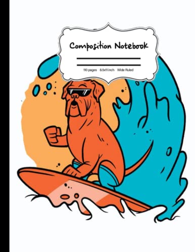 Composition Notebook: CUTE DOG SURFDOG Wide Ruled Composition Note Book Journal With Lined White Paper. Japanese Art Cartoon Manga Red Cloud. (110 Pages, 8.5 x 11 Inches).