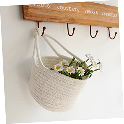 Cesta pequeña de algodón PRETYZOOM blanca con asa para organizar libros 6