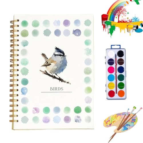 Clhjinruoliu Cuaderno de Acuarela, Animales Flores Océano Libro para Colorear, Escenas de la Naturaleza Set de Pintura Manualidades, Cuaderno de Acuarela para Principiantes,Birds